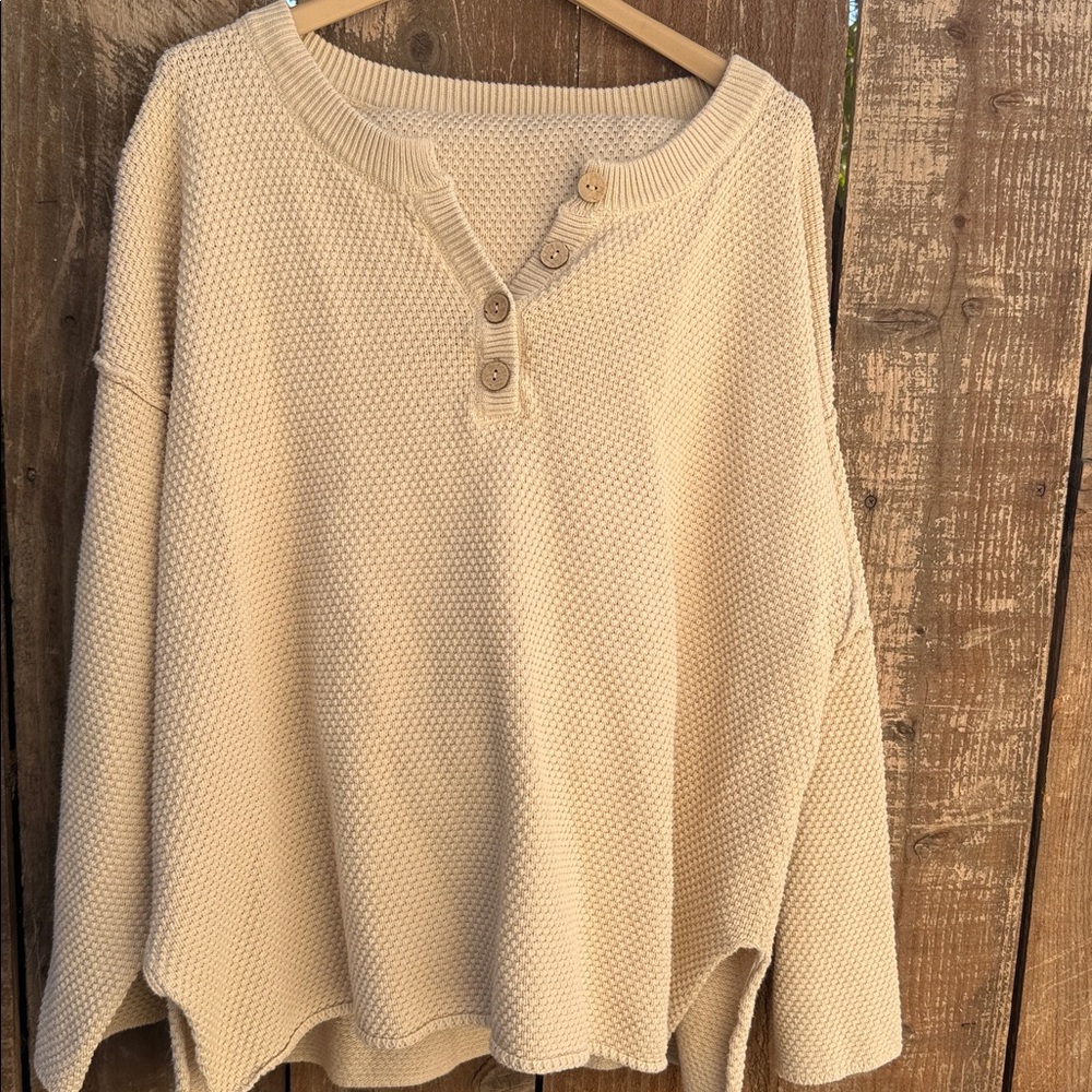 Free People Cream Button Henley Sweater